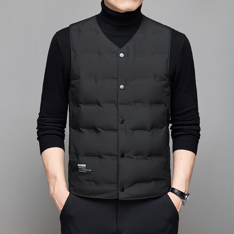 TikTok Explosions Light Down Vest Men's Autumn and Winter Wear Middle-aged Inner Wearing Warm Vest V-neck Waistcoat Dad's Wear
