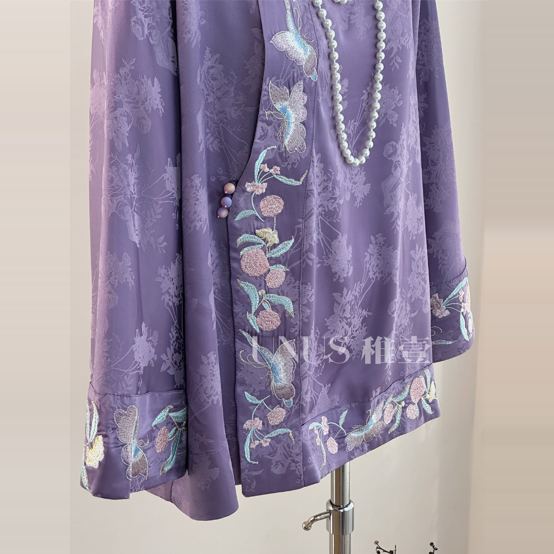 UNUS Zhiyi Heavy Industry Embroidered Tang Dress Shirt Slant Front Base Top New Chinese Style National Style Small Shirt Purple Top