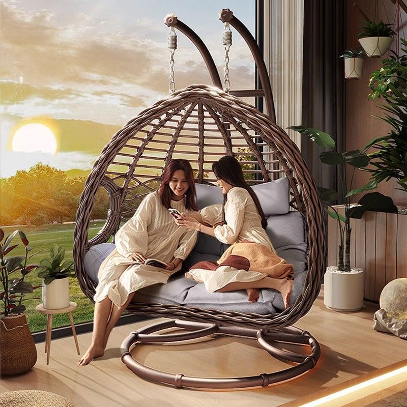 Outdoor Hanging Basket Chair Swing Courtyard Double Hanging Chair Home Balcony Indoor Net Popular Bird's Nest Hammock Rattan Chair Rocking Chair