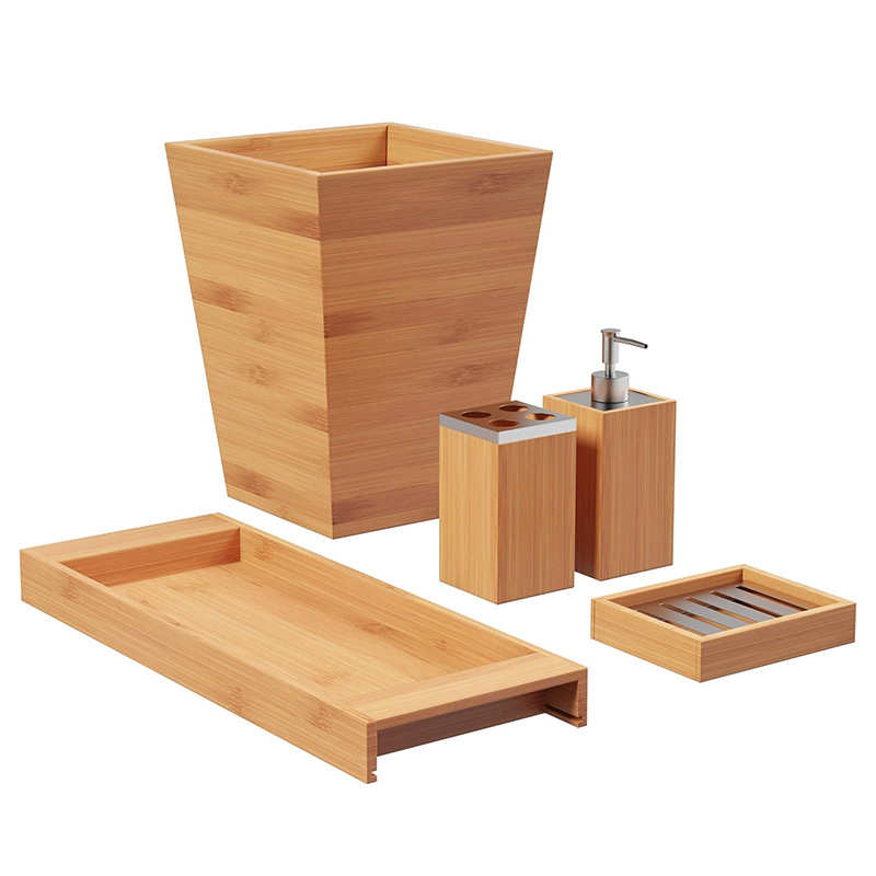Hotel Light Luxury Bamboo Bathroom Five-Piece Set Tooth Cup Shampoo Bottle Soap Box Storage Box Tray Wash Set
