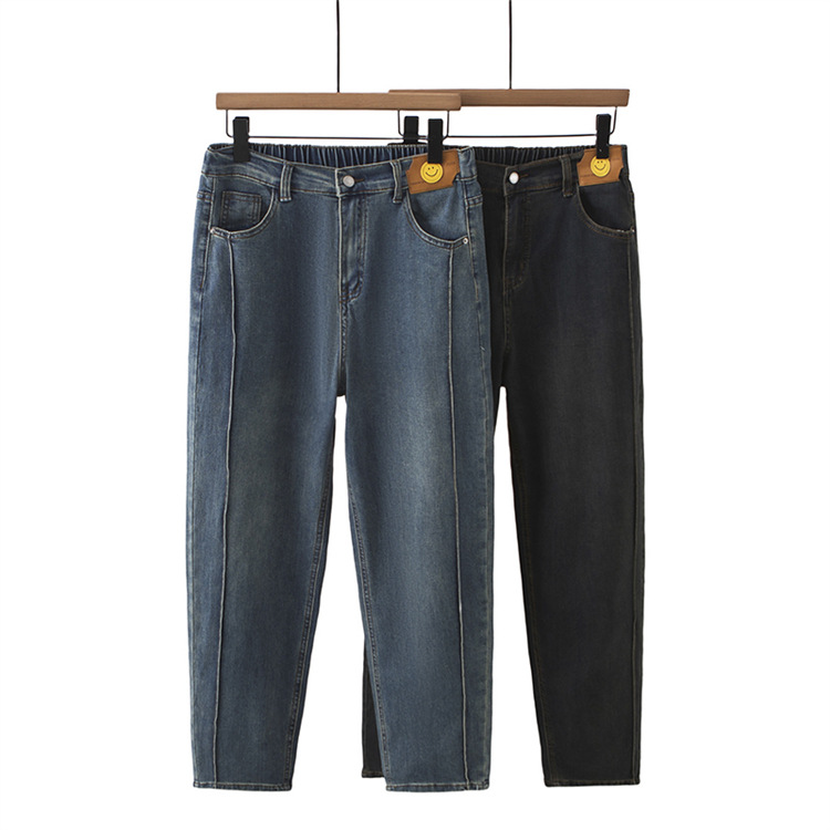 Новые осенние джинсы для полных женщин, универсальные, с логотипом смайлика, свободные