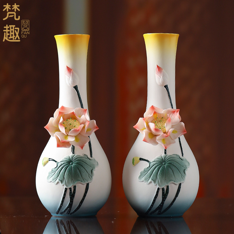 Керамическая ваза для лотоса Фанькунь, ручная работа, ваза для гостиной в китайском стиле