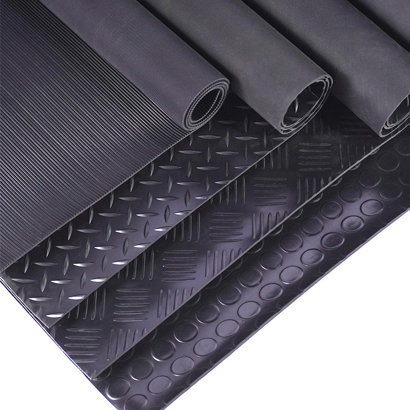 Non-slip rubber sheet willow round buckle stripe five-bar insulation shock-absorbing rubber pad workshop black non-slip rubber sheet