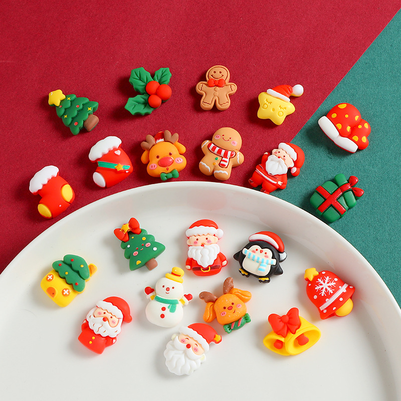 Cartoon Christmas Series Holiday Resin Accessories Handmade DIY Cream Glue Cup Refrigerator Magnet Decorative Patch Accessories