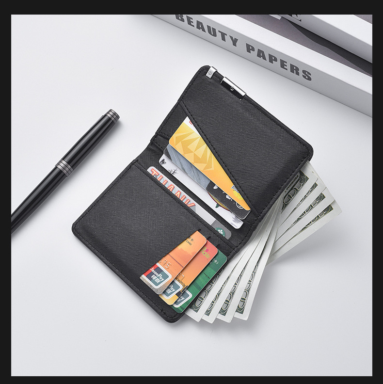 Wallet Men's Short Wallet Iron Edge Cross Pattern Men's Multi-Card Wallet Card Holder Wallet Men's High-end Sense