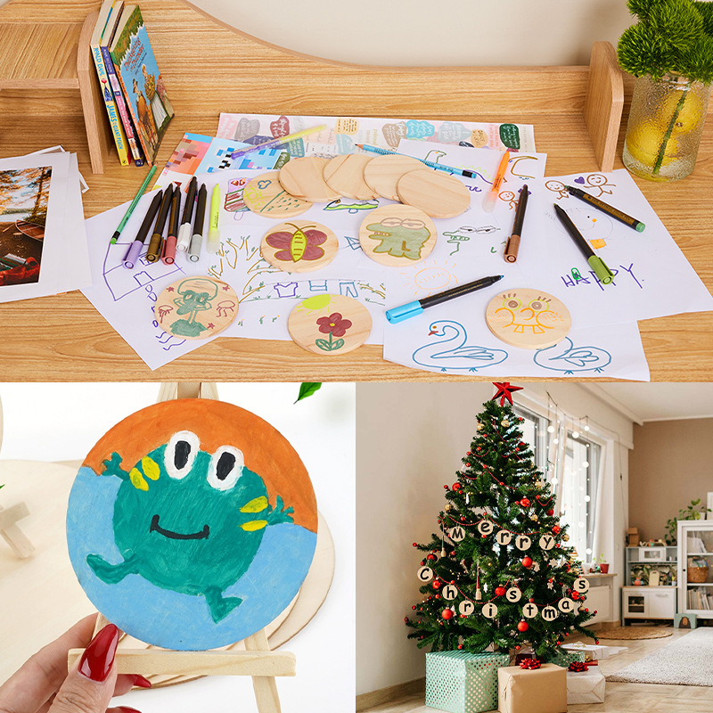 Cross-border supply solid wood coaster coffee cup heat insulation pad creative round square drawing board tag wooden anti-scalding pad