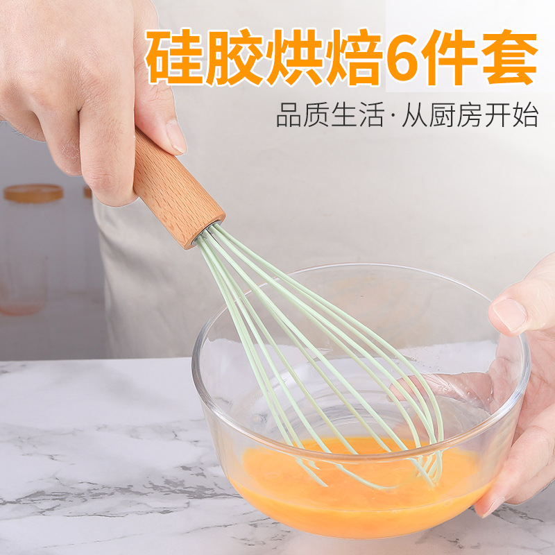 Silicone baking 6-piece wooden handle cake cream scraper butter spatula egg beater bread oil brush baking suit