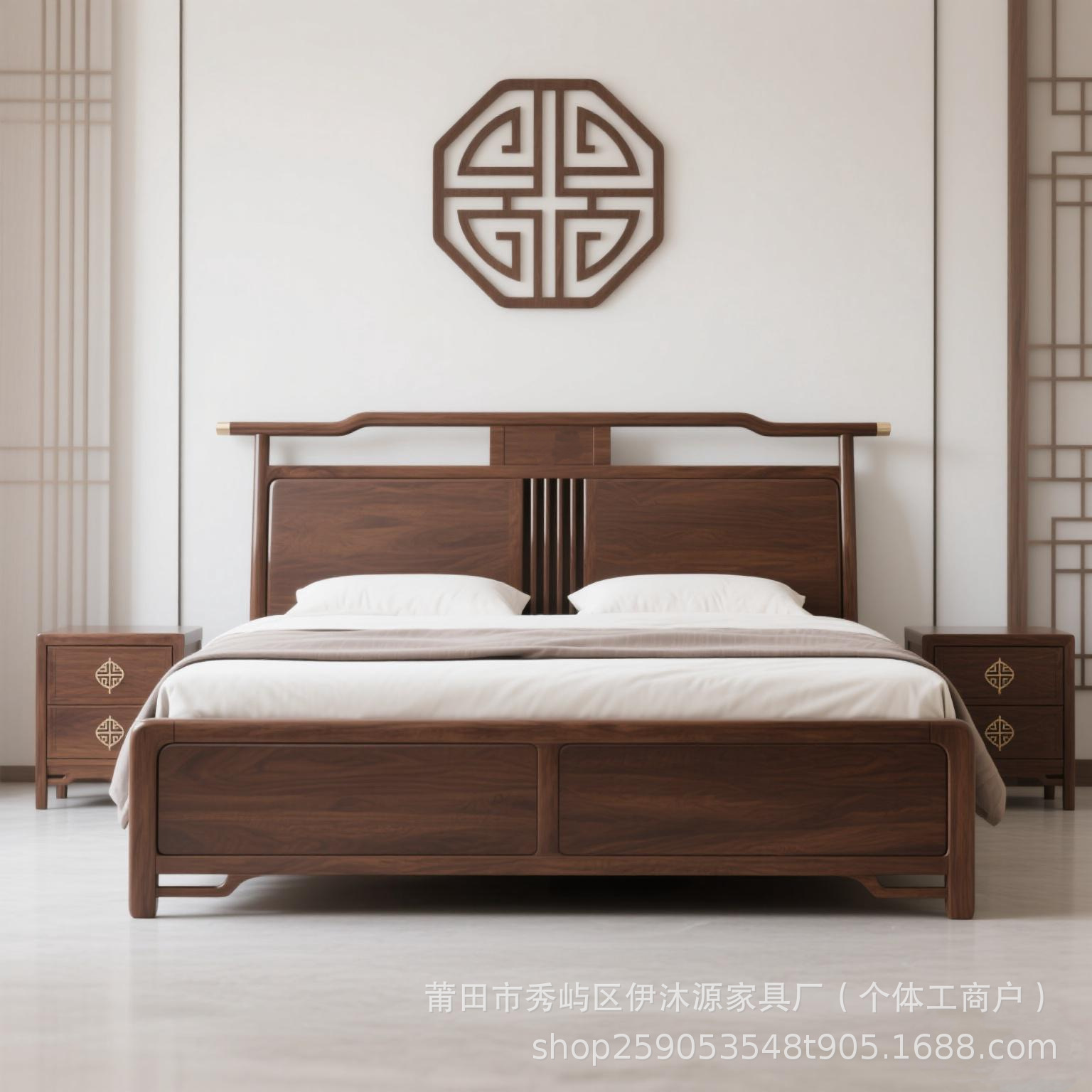 New Chinese-Style Solid Wood Bed for Master Bedroom, Wedding Bed, Home Use Double Bed, Chinese-Style Ebony Wood Song-Style Large Bed for Wedding Room Master Bedroom