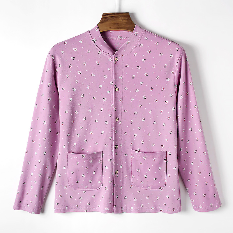Elderly Women's Autumn Cardigan, Pure Cotton, Open-Front, Buttoned, Floral Pattern, Double-Breasted, Middle-Aged and Elderly Mother's Style, Thickened for Warmth
