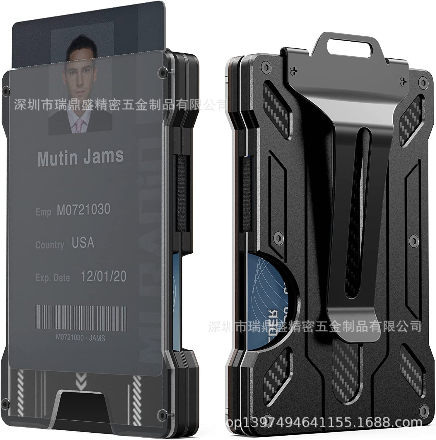 Factory Direct Supply men's wallet ultra-thin aluminum metal wallet with transparent window and hanging mouth Amazon new hot