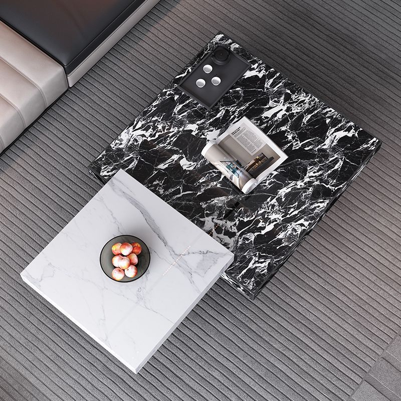 Italian Minimalist Slate Square Coffee Table Combination Light Luxury Small Apartment Living Room Home Suspended High and Low Marble Coffee Table