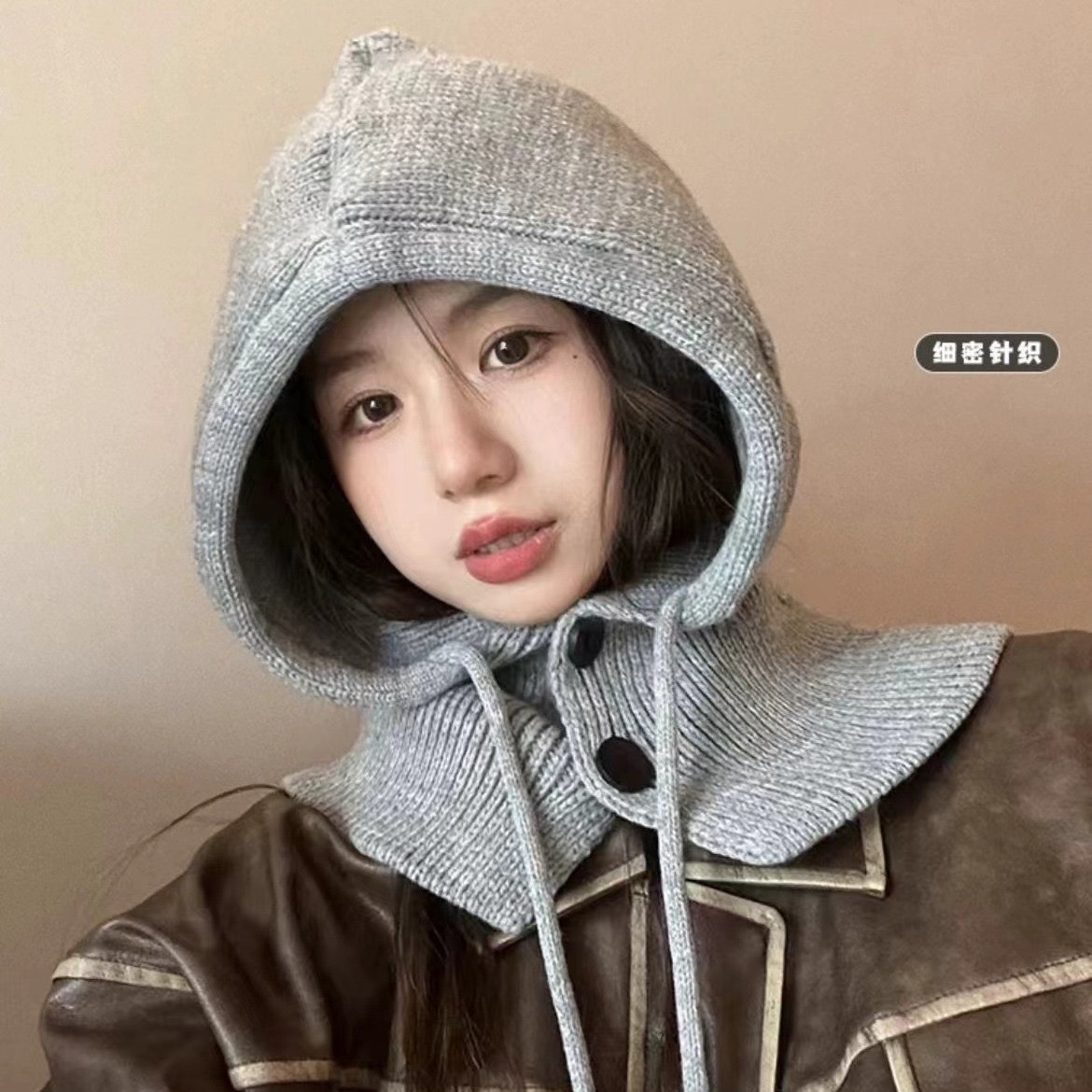 South Korea Balaclava Hat Autumn and Winter Warm Knitted Ear Protecting Neck Hooded Women's Fashion Scarf One-piece Wool