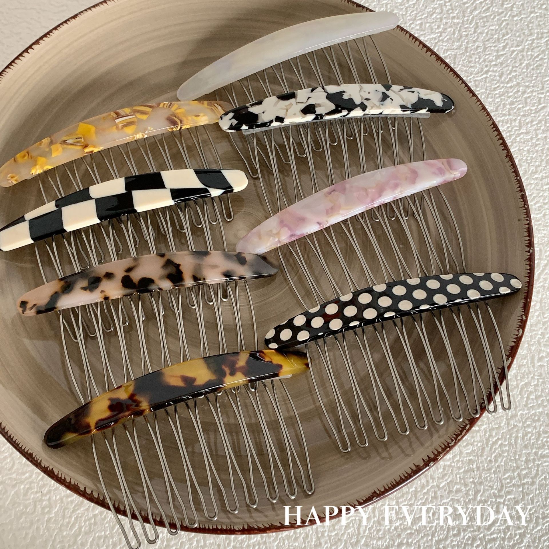 South Korea New Elegant simple Plaid bangs hairpin hairpin texture marbling iron tooth hair comb insert comb hair accessories
