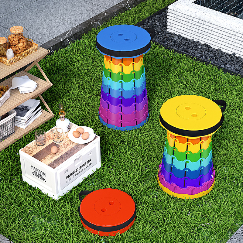 Outdoor Mountain Camping Portable Multi-Purpose Storage Telescopic Stool Household Plastic Folding Stool Adjustable Fishing Stool