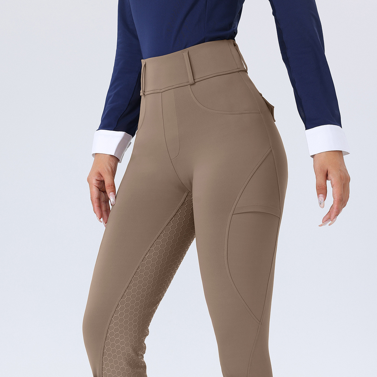 Amazon Cross-Border Full Seat Silicone Non-Slip Equestrian Pants Women's Stretch High Waist Belly Tight Riding Pants with Pocket