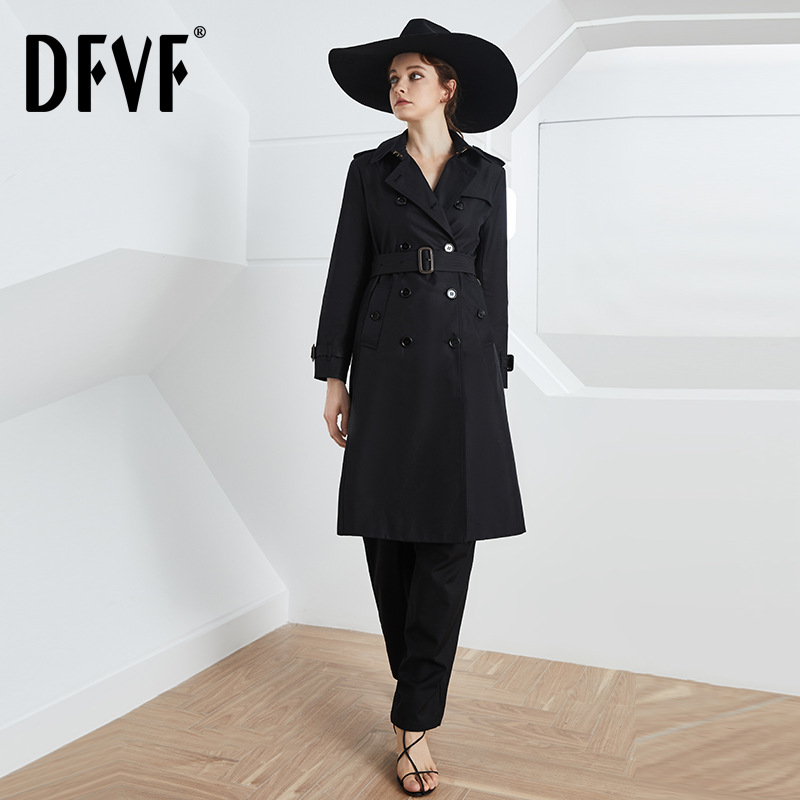 DFVF Yi Element Windbreaker Women's 2025 New Long Elegant British Style Spring and Autumn Coat Women's Double-breasted in stock