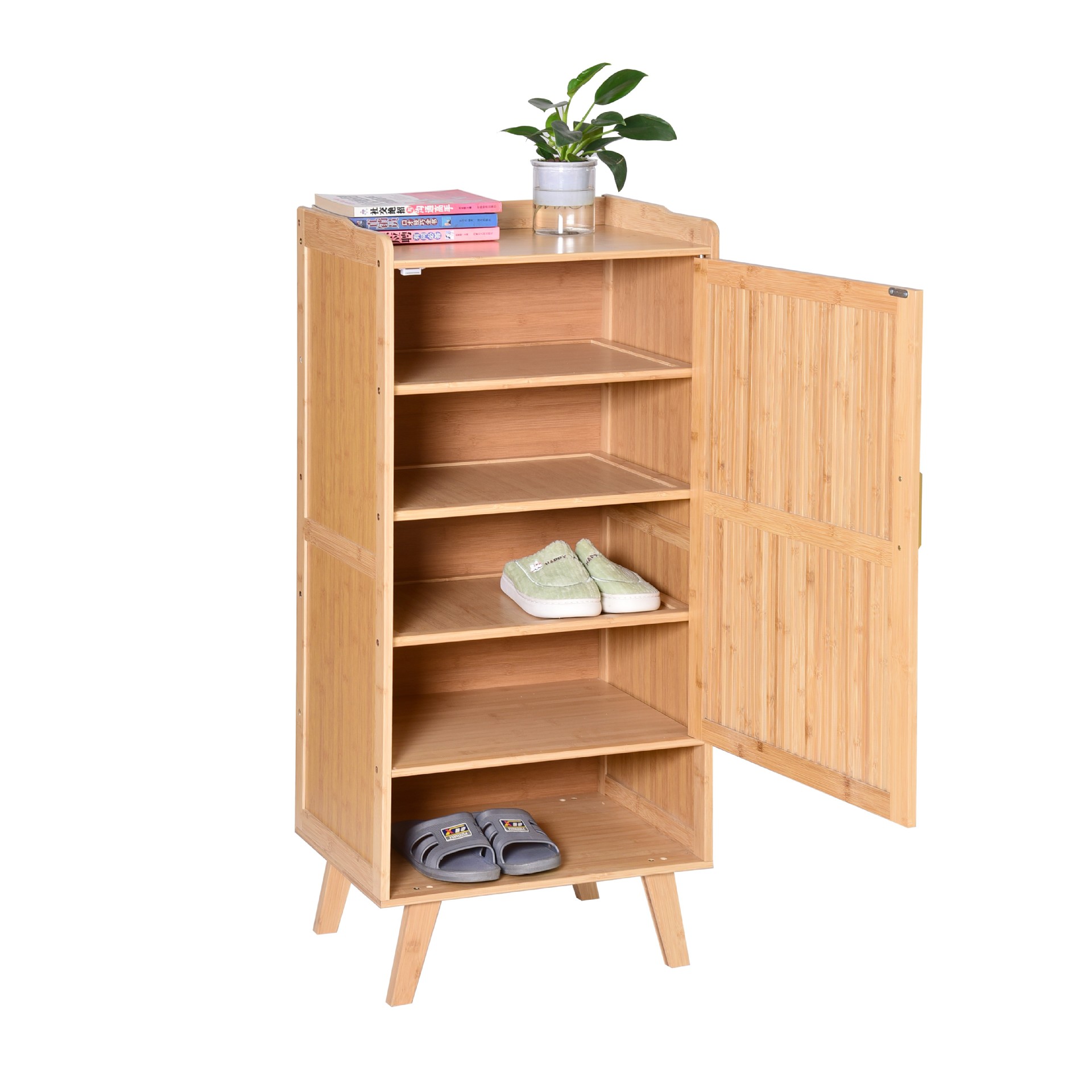 Bamboo 6-Layer Single Door Shoe Cabinet Large Space Multi-Layer Cabinet Housing Entrance Multi-Purpose Storage Cabinet Source Factory Bicheng