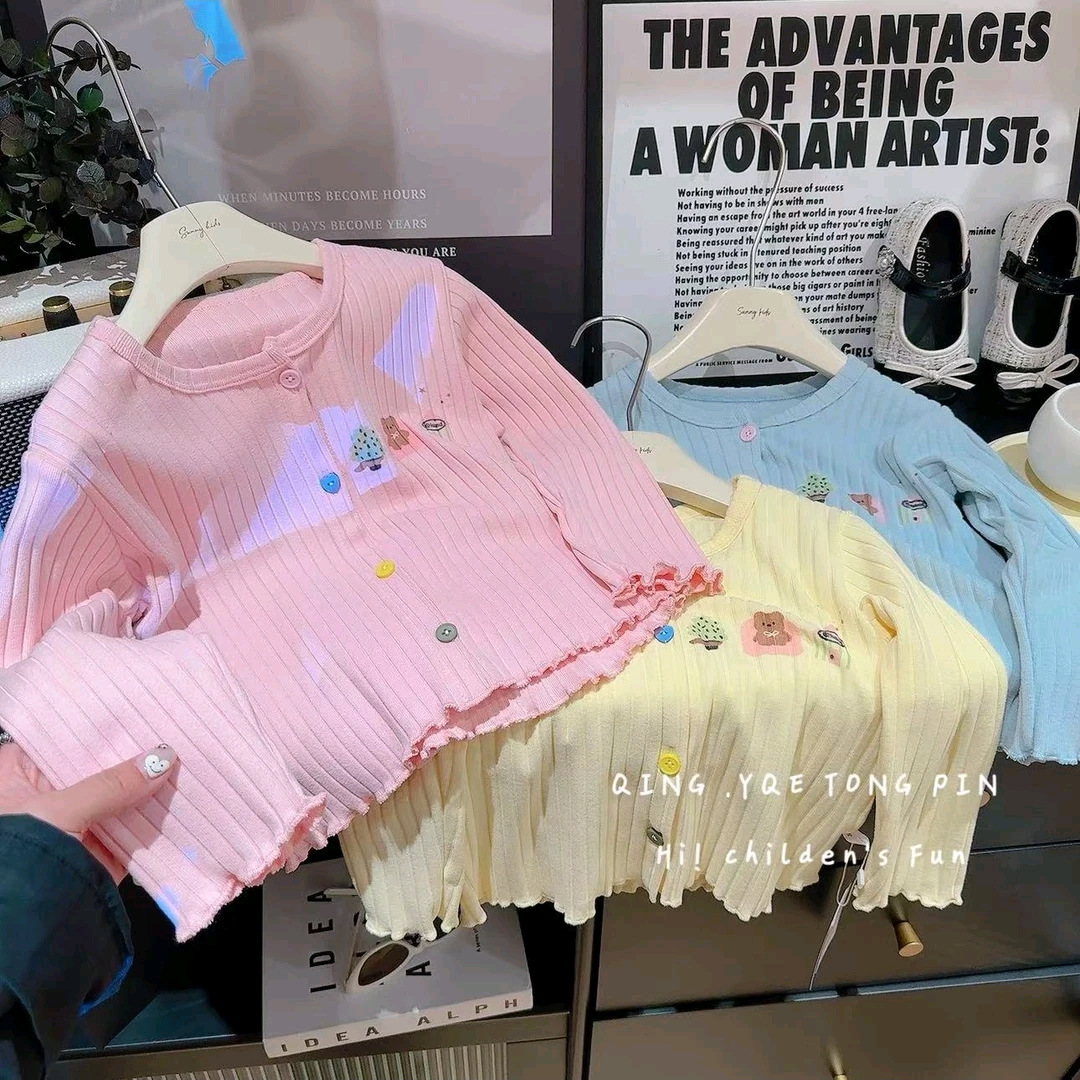 Кардиган для девочек с длинным рукавом, мягкий, с мультяшным принтом, корейский стиль