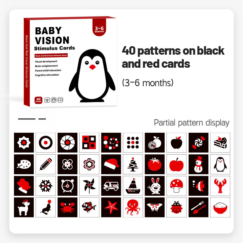 Cross-border black and white card 0-3 months baby black and white card early education card visual stimulation card baby color card English