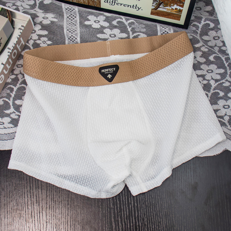 Мужские боксеры из ледяного шелка с сетчатым жаккардом Комфортные дышащие спортивные боксеры однотонные ретро для мужчин