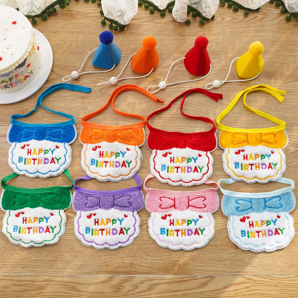 Cross-Border Pet Dog Cat Birthday Dress up Bib Party Supplies Saliva Towel Felt Hat Factory Direct Sale