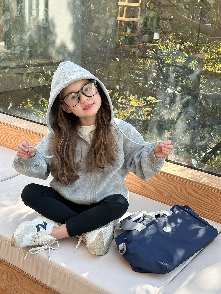 Aimo Beibei Kidsren's Hooded Sweatshirt Jacket Spring Kidsren's Clothing for Boys and Girls Pure Color Casual Zipper Top Trendy