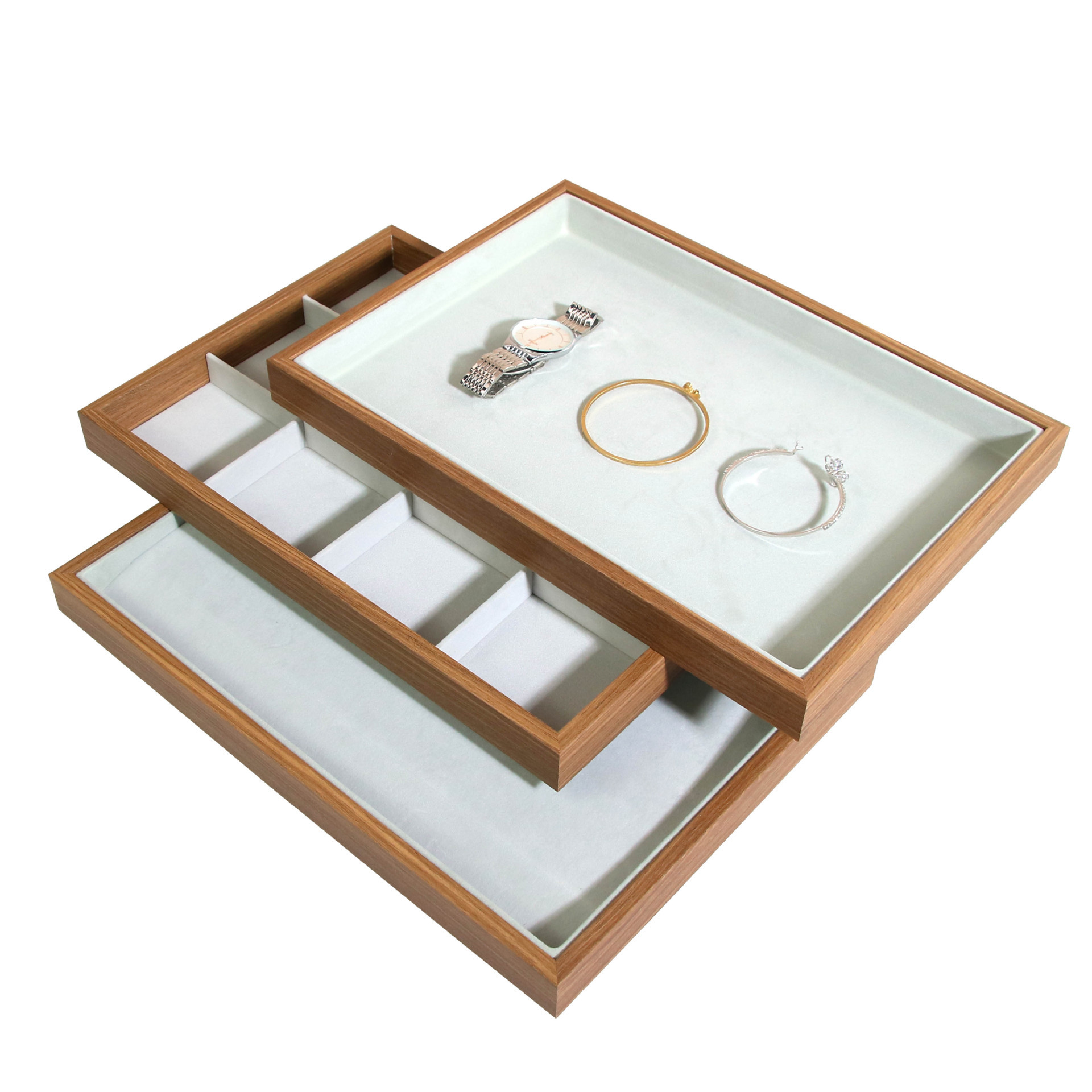 Cross-Border Rosewood Grain Paper Jewelry Tray Earrings and Earrings Storage Tray Large Capacity Ring Necklace Tray