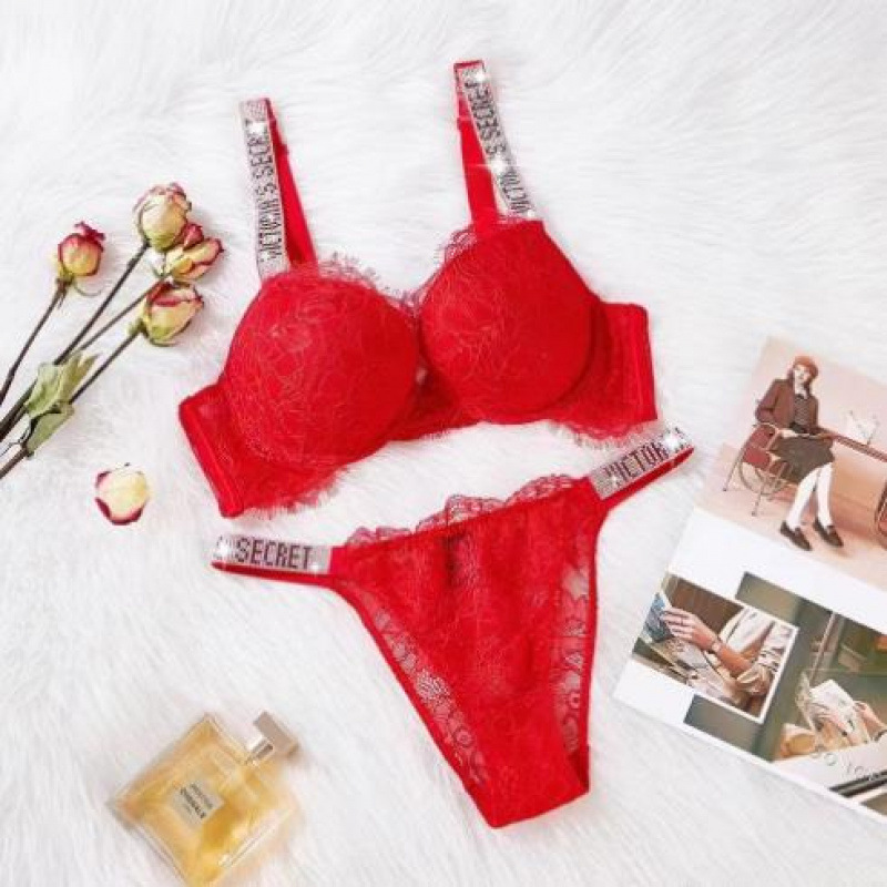 Foreign Trade European and American Aliexpress Hot-Selling Rhinestone Sexy Lace Underwear Set Sexy Push-Up Thin Style
