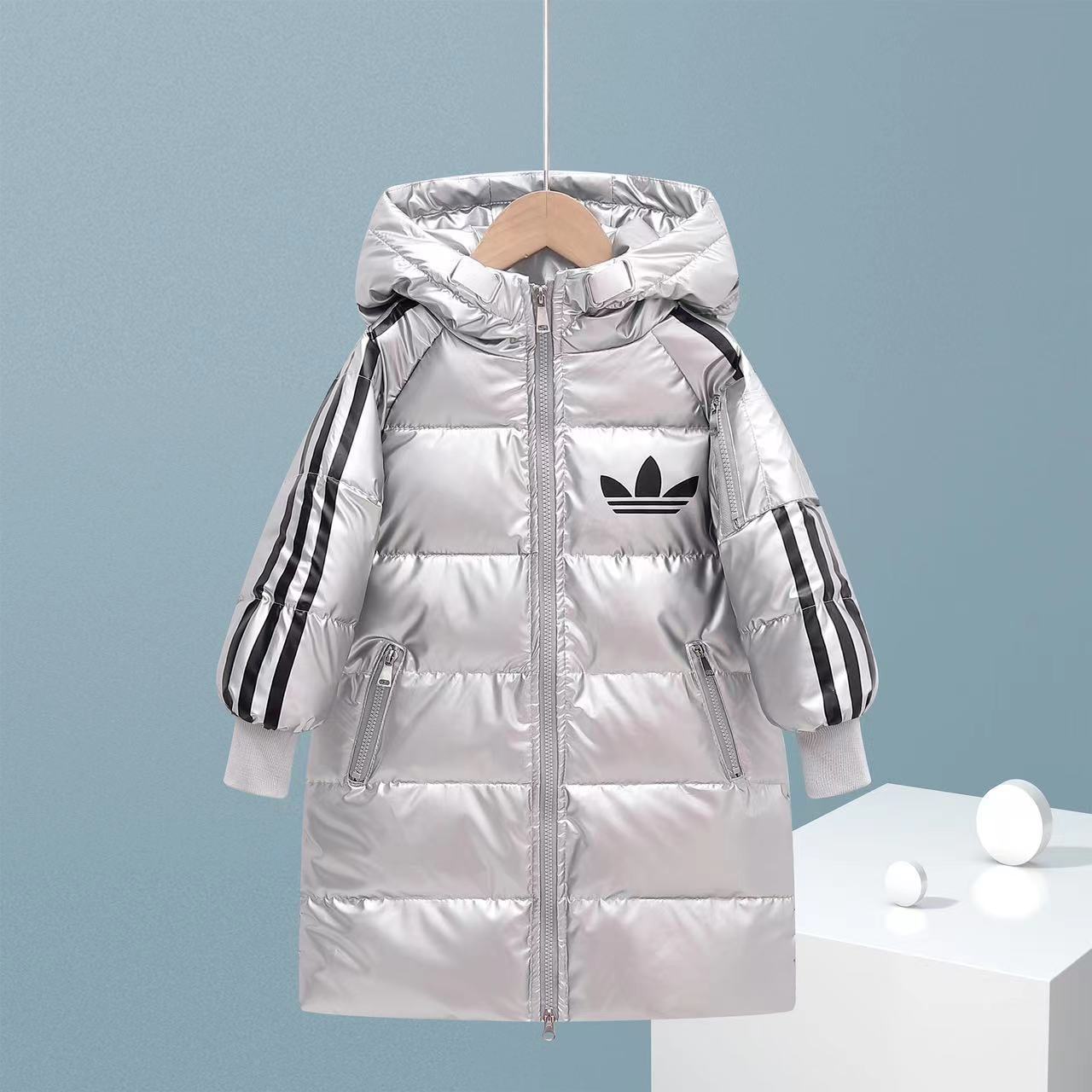 New Kidsren's down Jacket Korean Style Mid-Length Printed Thickeneded Medium and Large Kidsren's Washable Hooded Jacket for Boys and Girls Winter