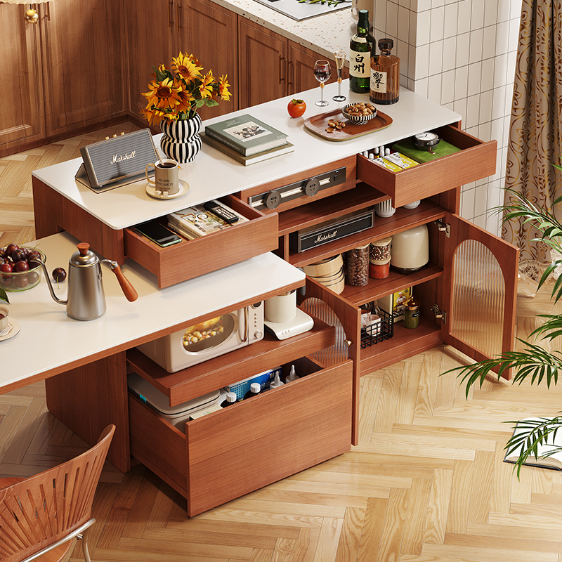 Nordic Small Apartment Solid Wooden Island Table Telescopic Dining Table Household Mid-ancient Style Rock Board Rotating Multifunctional Simple Bar Table