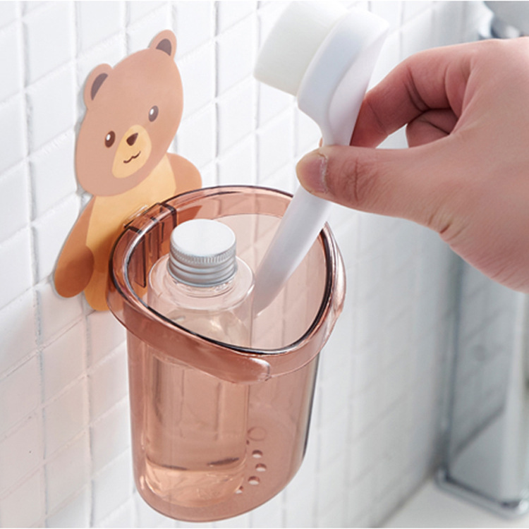 Toilet Bear Hug Toothbrush Cup Toothpaste Storage Rack Bathroom Hole-free Wall-mounted Draining Bear Storage Cup