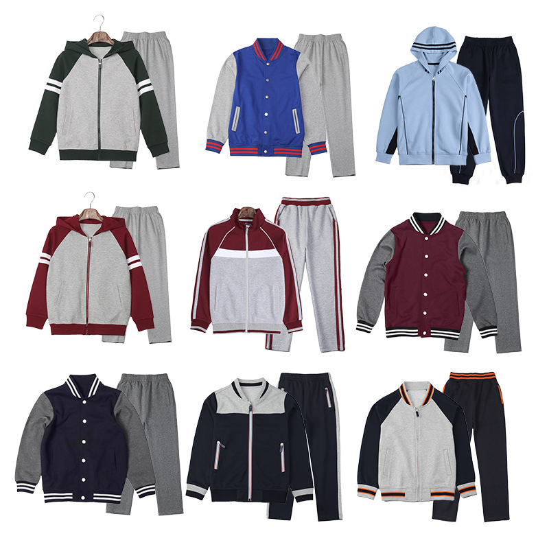Children's Sports Suit Boys and Girls Baseball Uniform Jacket Dark Green Maroon Navy Blue Gray Spring & Fall Primary and Secondary School Uniforms