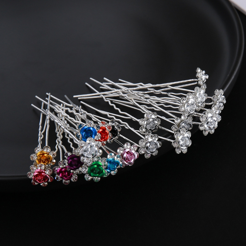 Bride and Bridesmaid Rose Hairpin 7 Diamond U-Shaped Hairpin Hairpin Hairpin Headdress Accessories Bead Ornaments