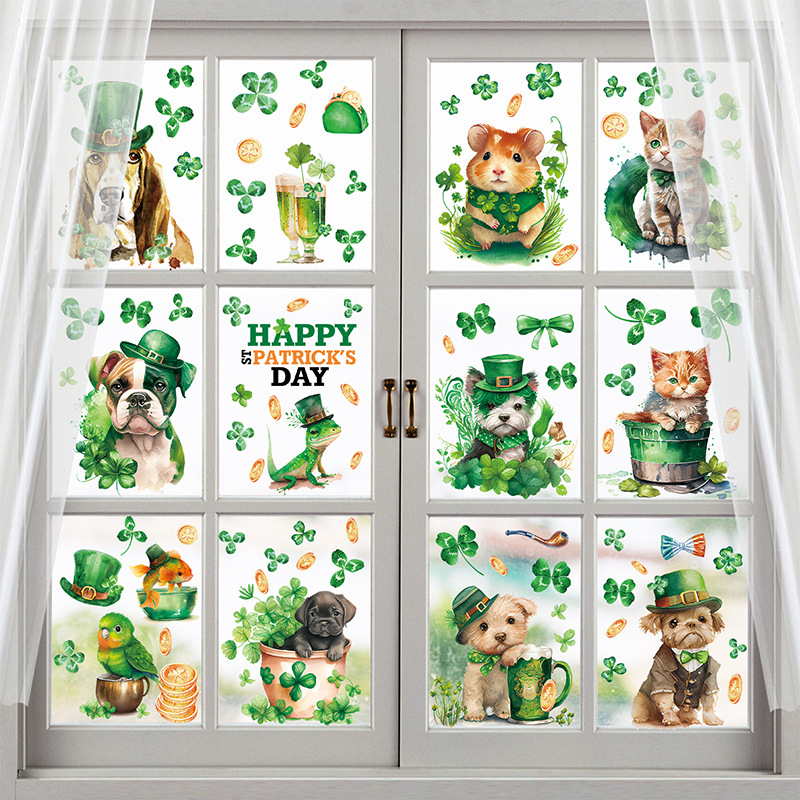 Декорация витрины магазина ко Дню Святого Патрика, электростатические наклейки на окна, наклейки на стены с четырехлистным клевером, индивидуальная настройка