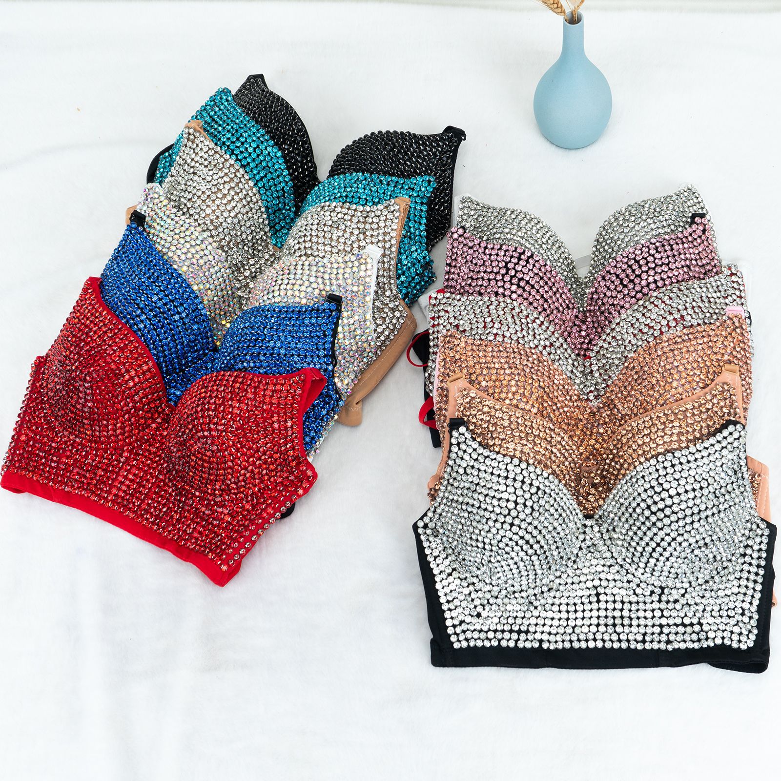 Meihua Bright Diamond Starry Sky Belly Dance Fishbone Bra Small Suspender Outer Wear Inner Wear Body Shaping Tube Top Stage Performance Clothing