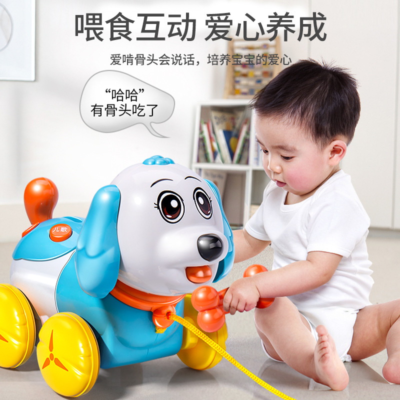 Образовательная игрушка для детей Тянущая собака Копилка Музыка Свет Оптическая игрушка