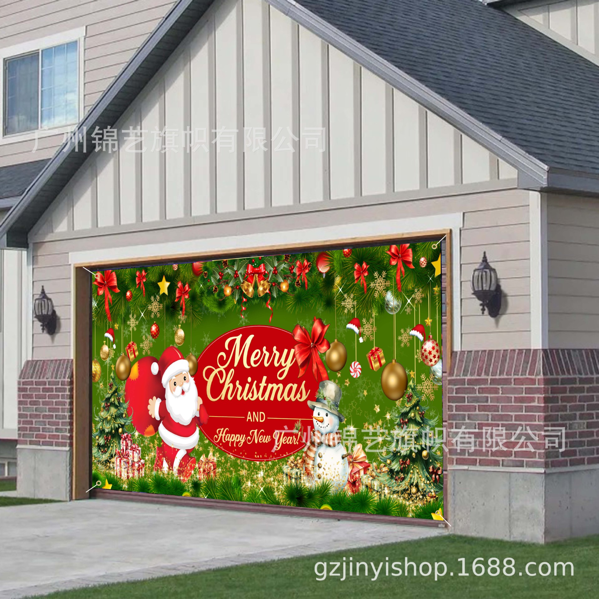 Amazon's New Best-Selling Christmas Garage Door Christmas Tree Holiday Decoration Atmosphere Outdoor Background Cloth Hanging Cloth