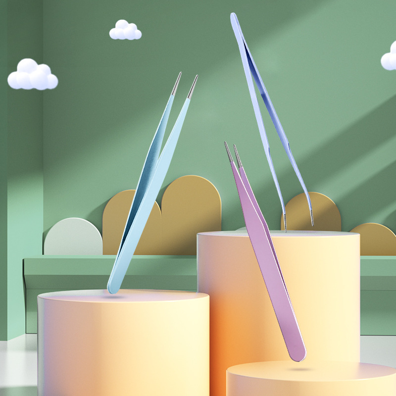 10.5cm stainless steel color hand account clip straight elbow plastic bag sticker tweezers