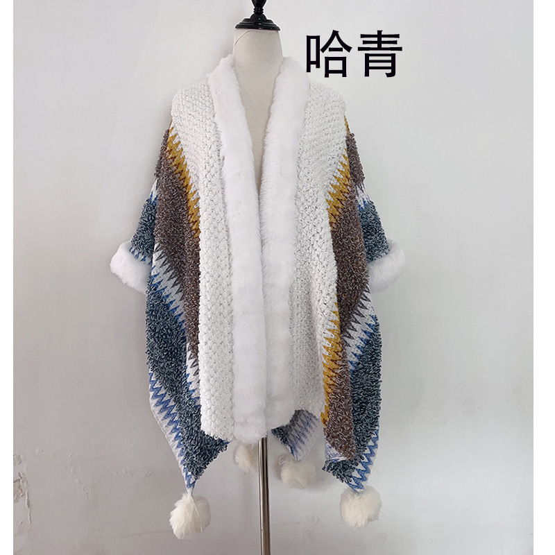 Rex Rabbit Fur Big Fur Collar Ethnic Style Shawl Lijiang Scarf Travel Cloak Outer Thickened Cloak Cloak Manufacturers