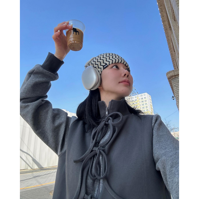 fleece-lined autumn and winter! South Korea Sweet Bow Strap Lace-up Color-matching Collar Short Jacket Sweatshirt Thickened Japanese Style