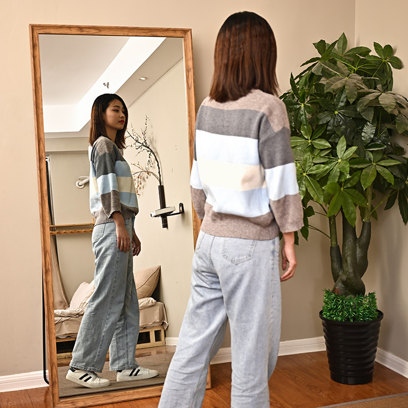 Dressed Mirror Clothing Store Fitting Mirror Stereo Bracket Wall-Mounted Mirror Imitation Wood Grain Large Full-Length Mirror Floor Mirror Home