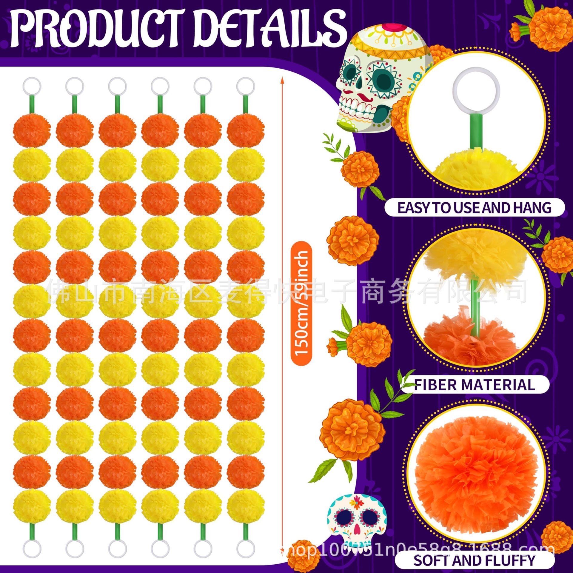 Cross-Border Halloween Indian Decorative Garland Artificial Marigold String Mexican Day of the Dead Southeast Asian Style