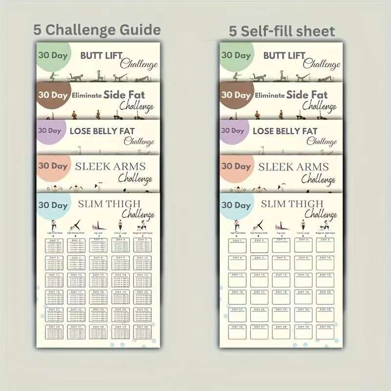 10 Pieces of 30-Day Home Exercise Challenge Yoga Poster Set Wall Exercise Challenge Schedule Check-In Record