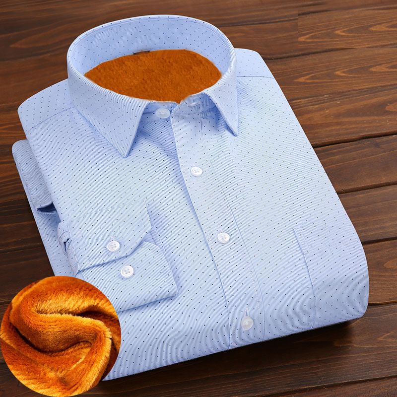 Off-Season Middle-Aged Men's Winter Velvet Thickened Warm Shirt Striped Plaid Straight Shirt Large Size Dad Wear