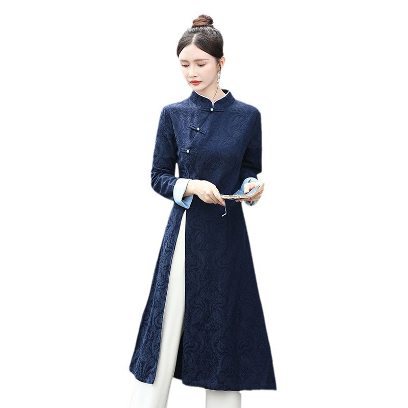 9663 cheongsam top improved Hanfu women's tea suit new Chinese Zen suit Chinese style Tang suit + pants