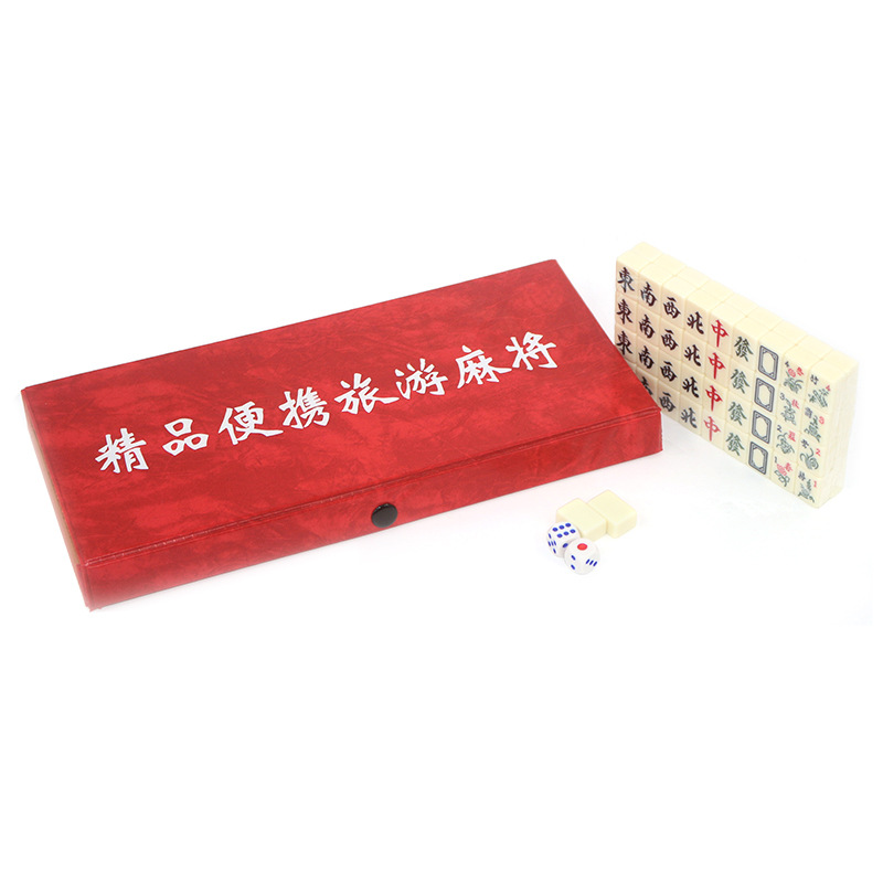 Wholesale long box travel mahjong melamine travel mahjong mini portable with 4 cards ruler