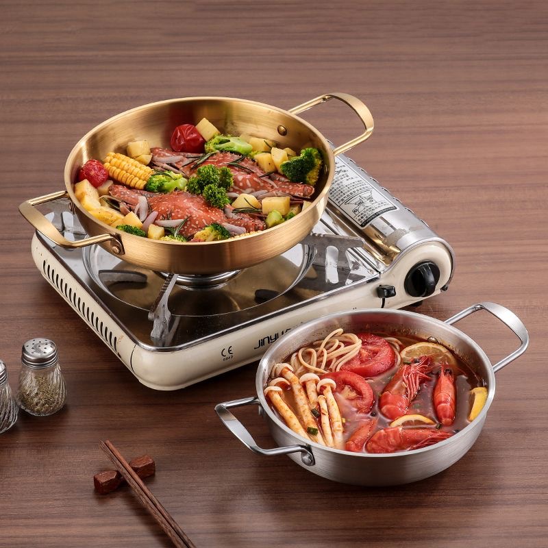 Korean Instant Noodle Pot Stainless Steel Soup Pot Double-Eared Golden Ramen Pot Seafood Pot Thickeneded Army Pot Household Noodle Cooking Pot
