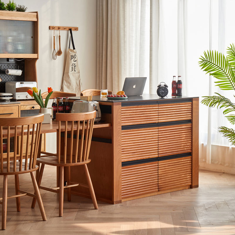 SOURCE manufacturer Nordic solid wood cherry wood island table black walnut bar Japanese-style integrated sideboard cabinet kitchen storage cabinet