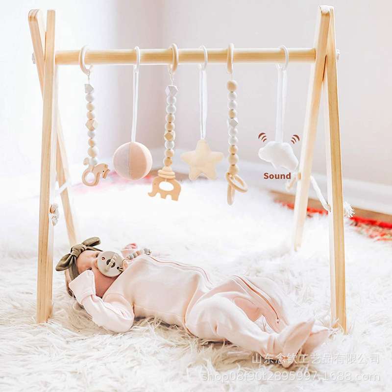 Baby fitness rack newborn wooden fitness equipment wooden children's educational toys foldable baby exercise rack