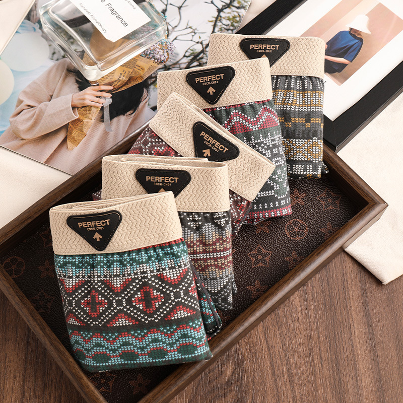 Chinese Retro Underwear Women's Cotton New Antibacterial Crotch Girls' Boxer Briefs Ethnic Style Breathable Mid-Waist Shorts